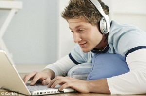 Boy using internet & listening music