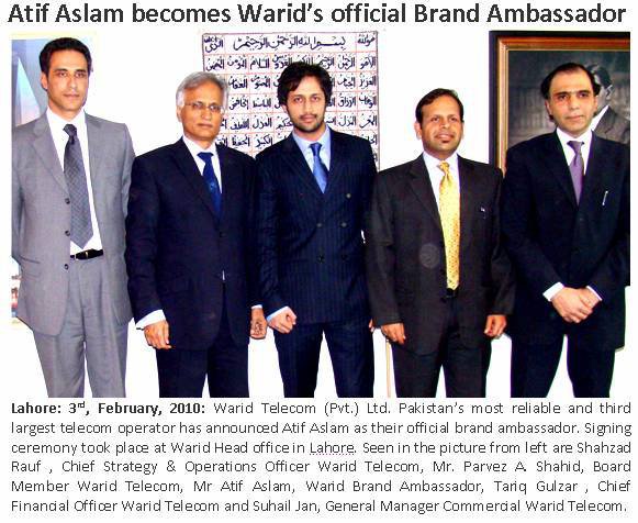 Atif Aslam Warid Ambassador