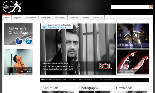 Atif Aslam's Official Website revamped , forums removed