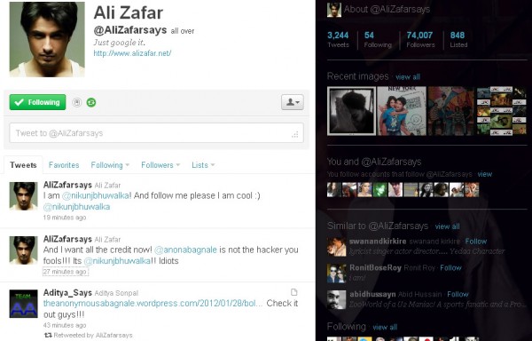 Ali Zafar twitter account hacked