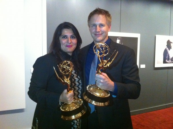 Sharmeen and Daniel with their Emmys (2)