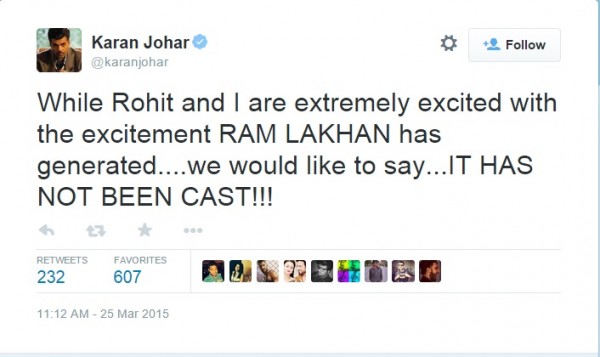Karan Johar denied cast for Ram Lakhan
