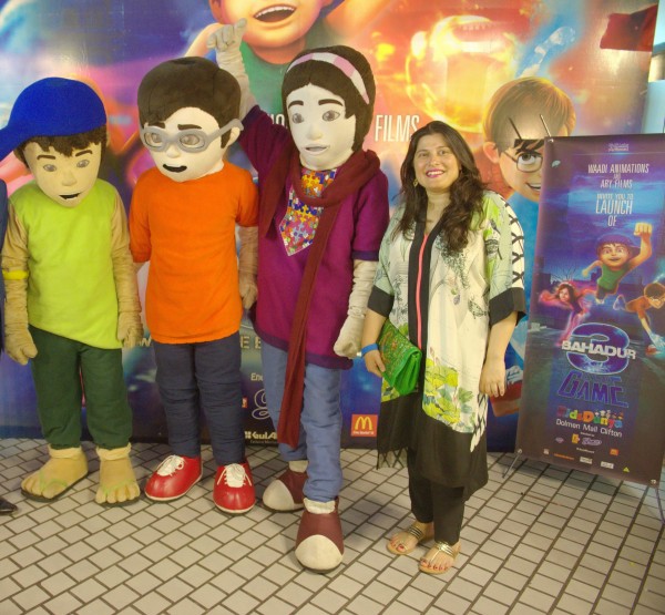 Sharmeen Obaid-Chinoy with 3 Bahadur Mascots